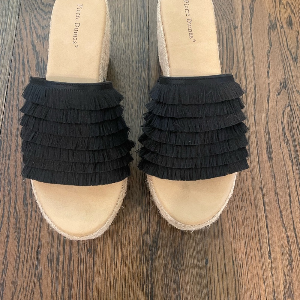 Pierre Dumas Black and Cream Espadrille Sandals